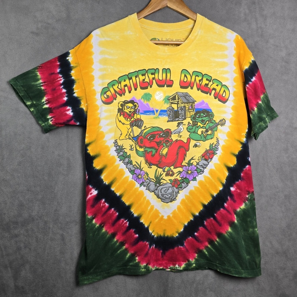 LIQUID BLUE Grateful Dread  Dancing Bears Beach Tie Dye T-Shirt Reggae Rasta L